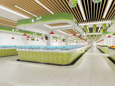 Supermarket Department Store Modern Interior With Fresh Food Section Organized Shelves And Bright Lighting 3d model