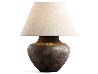 Vintage Table Lamp With Beige Fabric Shade And Textured Clay Base Design 3d model