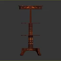 Ornate Red Three Tiered Storage Shelf With Decorative Patterns And Curved Legs