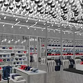 Modern Clothing Store Interior with Hanging Apparel Shelves Display Tables and Colorful Outfits