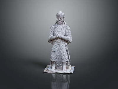 Man Ancient Warrior Stone Statue in Detailed Armor with Hands Clasped Standing on Square Base 3d model