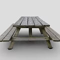 Rustic Wooden Outdoor Picnic Table With Attached Benches For Garden Use