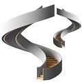 Modern Spiral Staircase Design With Curved Metal Handrail And Wooden Steps