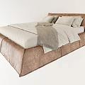 Modern Upholstered Double Bed With Brown Frame Light Colored Bedding And Gray Throw Blanket 3d model