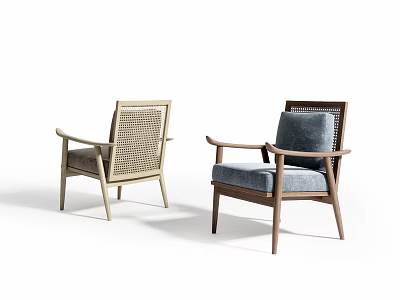 Light And Dark Modern Accent Chairs With Woven Backrest Velvet Cushion Wooden Frame 3d model