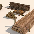 Stone And Wood Materials Stacked Logs And Firewood On Racks With Natural Texture
