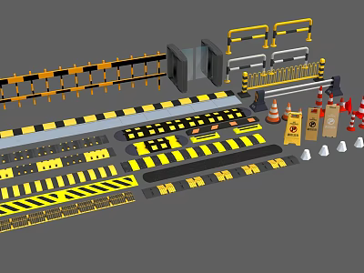 Essential Road Facilities Including Barriers Traffic Cones Warning Tapes Speed Bumps And Signs 3d model