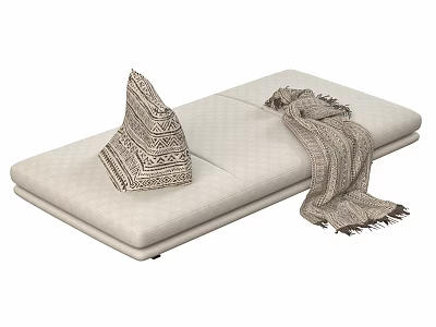Beige Diamond Patterned Chaise Lounge With Geometric Cushion And Fringed Blanket 3d model