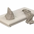 Beige Diamond Patterned Chaise Lounge With Geometric Cushion And Fringed Blanket
