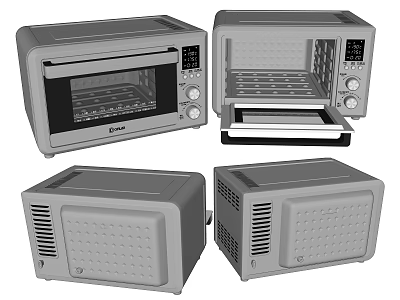 Modern Stainless Steel Countertop Kitchen Oven With Digital Controls And Multiple Angle Views 3d model
