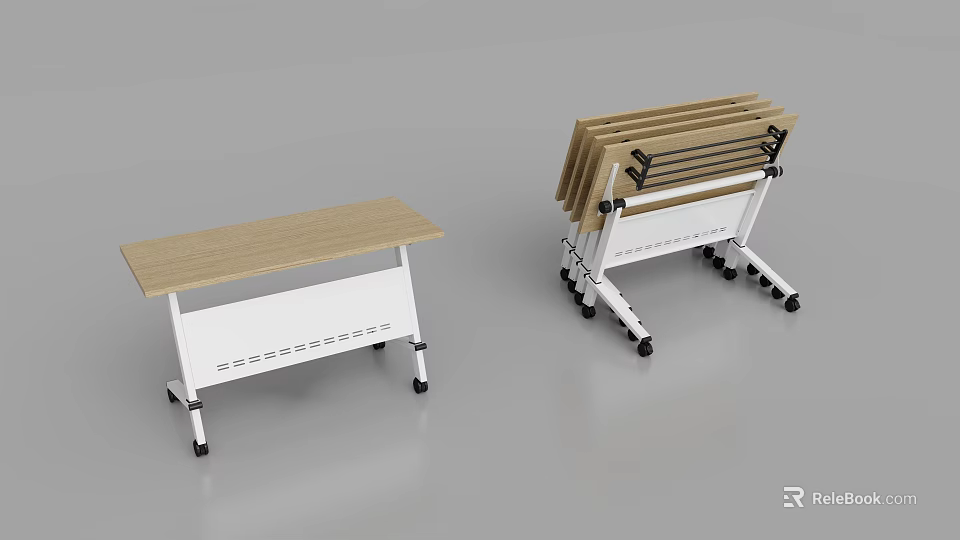 Folding Conference Tables With Wheels Wooden Top And White Frame For Office Use 3d model 
