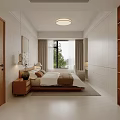 Modern Living Dining Room With Beige Sofa Wooden Bookshelf and Floor to Ceiling Window