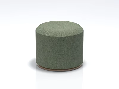 Round Green Upholstered Stool With Fabric Cover And Wooden Base 3d model