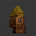 Unique Tilted Wooden Building With Yellow Mossy Roof Small Tower And Windows