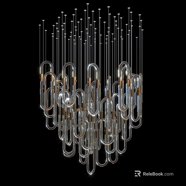 Modern Artistic Chandelier With Transparent Glass Tubes And Gold Metal Accents 3d model 