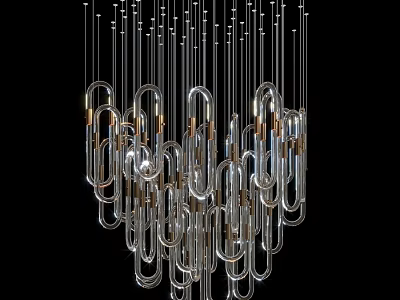 Modern Artistic Chandelier With Transparent Glass Tubes And Gold Metal Accents 3d model