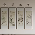 Traditional Chinese Landscape Paintings of Spring Summer Autumn Winter on Wall with Vase