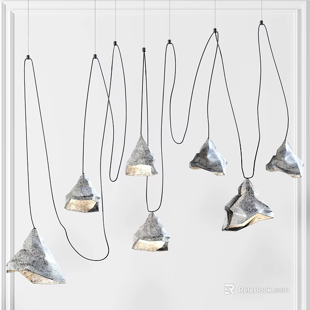 Modern Irregular Triangular Pendant Lights with Silver Metallic Finish Black Cords Against White Background 3d model