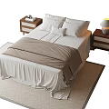 Double Bed With White Bedding Pillows Two Nightstands Table Lamp And Rug 3d model