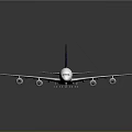 Modern Passenger Airplane Design With White Body Blue Tail Fin And Four Engines
