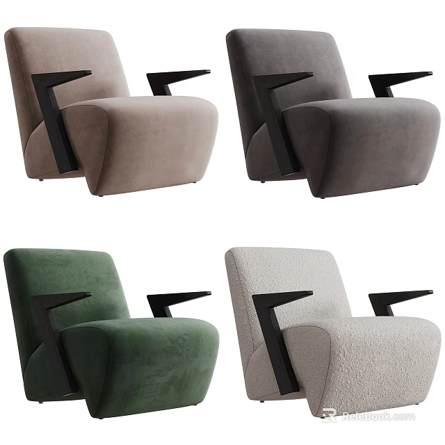 Modern Single Seater Sofa With Black Armrests And Multiple Color Options 3d model