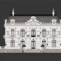European Style White Detached Villa With Gray Roof Balcony Steps And Green Plants