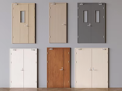 Various Colored Wooden Fire Doors With Different Panel Designs And Glass Inserts 3d model