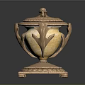 Ornate Golden Sculpture Carving With Intricate Details Decorative Lid And Square Base