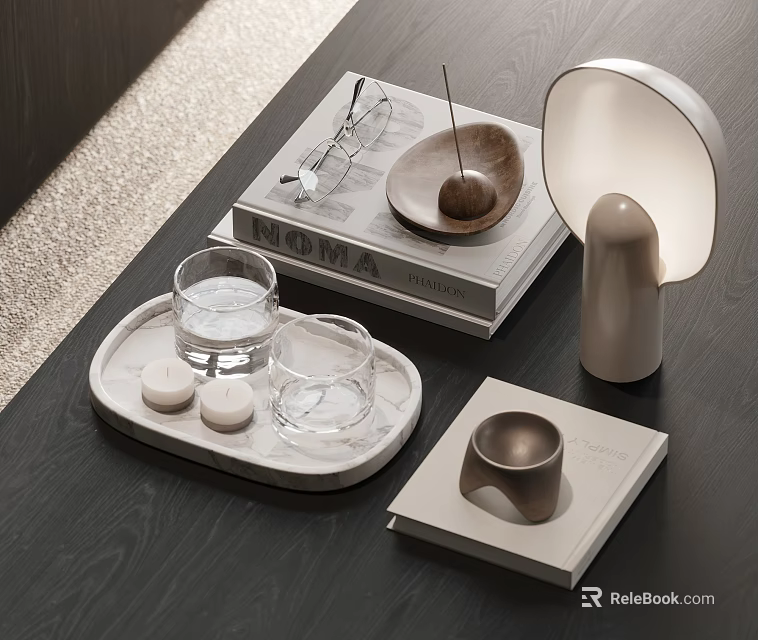 Modern Decorative Ornament Set With Marble Tray Glass Cups And Table Lamp For Home Decor 3d model 