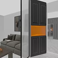 Modern Interior Partition Design With Gray Panel And Orange Lighting Niche