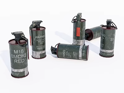 M18 Red Green Smoke Grenades With Warning Labels And Military Design 3d model