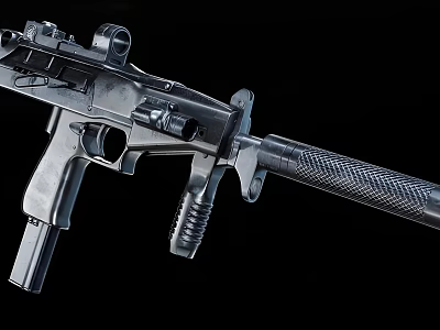 Modern Tactical Submachine Gun With Black Metal Barrel Grip And Sight Mount 3d model