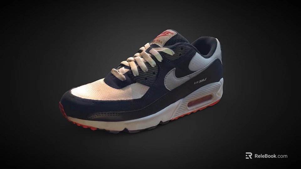 Nike Air Max Casual Sports Shoes With Navy Blue White Upper And Red Air Cushion Sole 3d model 