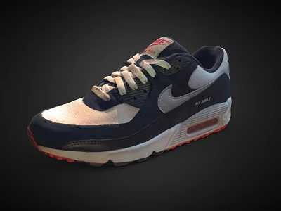 Nike Air Max Casual Sports Shoes With Navy Blue White Upper And Red Air Cushion Sole 3d model