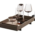 Stylish Wine Bottles And Wine Glasses On Modern Wooden And Black Trays With Elegant Design