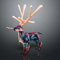 Fantasy Deer Artwork With White Multi Branch Antlers And Blue Red Striped Body