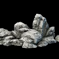Gray Cracked Stones in Natural Pile with Rough Texture on Black Background
