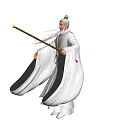 White Haired Game And Movie Character In White Robes With Black Lining Holding Golden Staff