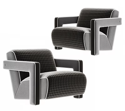 Modern Single Sofa with Square Armrests Quilted Fabric and Sleek Design 3d model