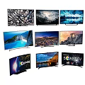 Various Modern Curved Smart TVs Displaying Scenic City And Natural Landscapes