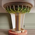 Modern Decorative Pillar Design With Wooden Frame Hanging Green Plants And Round Base