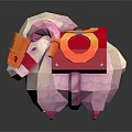 Low Poly Style Pink Pig Character With Orange Helmet And Red Cape
