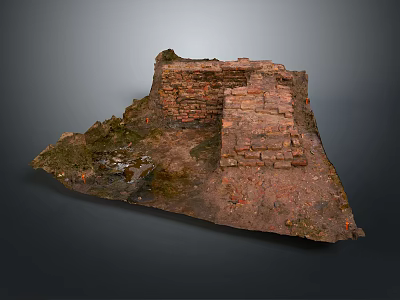 Ruined Brick Structure Scene Model With Weathered Stones Earth And Moss Details 3d model