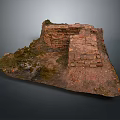 Ruined Brick Structure Scene Model With Weathered Stones Earth And Moss Details