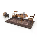 Rustic Living Area Interior With Wooden Round Table Vintage Chairs And Patterned Rug