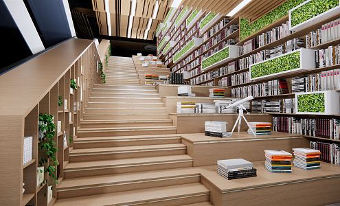 Modern Library Book Bar Stair Reading Area Book Bar Bookcase 3d model