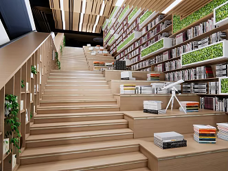 Modern Library Book Bar Stair Reading Area Book Bar Bookcase 3d model
