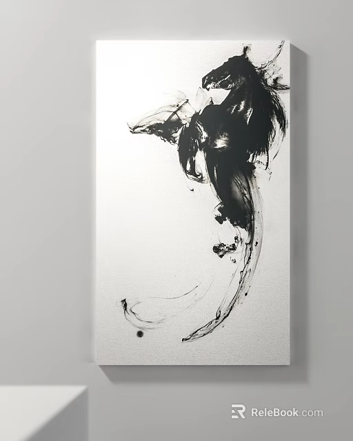 Abstract Animal Painting In Black And White Ink With Fluid Dynamic Lines On White Background 3d model 