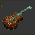 Red Acoustic Guitar As Musical Instrument Art Supplies With Decorative Stickers And Wooden Body