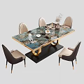 Modern Luxury Dining Table and Chairs Set with Marble Tabletop Gold Frame and Beige Seats